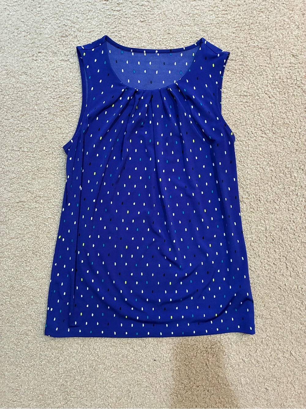 Women’s Blue Sleeveless Pleat-Front Tank Top
